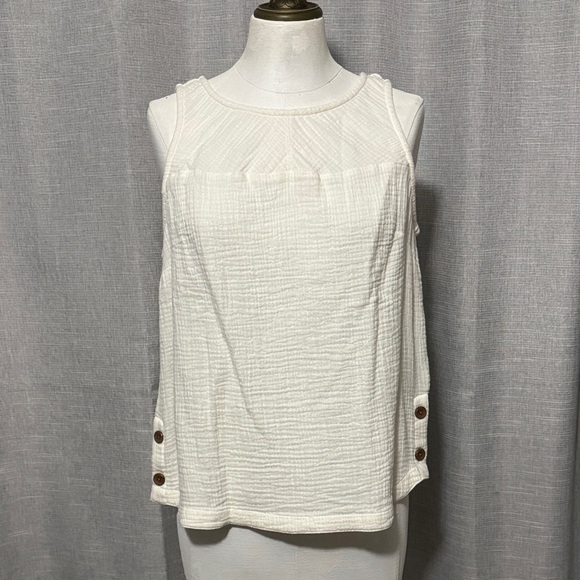 Kuhl Tops - Kuhl “Klover” Organic Cotton Sleeveless-Side Button Detail-Relaxed Fit-M-White